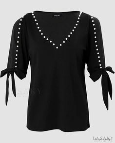 Lasaky - Off-the-shoulder top with pearl decoration Elegant Pearl Embellished Tops For Spring, Pearl Decorations, Olivia Mark, Sleeve Styles, Shoulder Top, Off The Shoulder, Tunic Tops, Long Sleeve Blouse, Sleeve Length