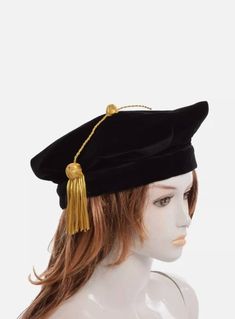 AMERICAN DOCTORAL TAM SIDES: 8         Please choose from the following options: 8                      COLOUR: Black With Gold Bullion Tassel                                                                          Quantity A+ DESCRIPTION SHIPPING WHOLE SALE  8 sides Plush Black Velvet Permanently Fixed Gold Bullion Tassel Abiding by American CACC Recommended Specifications Adjustable Headband for Comfort The perfect hat for your American Style Doctoral Qualification. Available as either a 6 or 8 sided, our Tams are made from plush black velvet which is permanently affixed to the left abiding by American CACC recommendations. With our comfort fit velcro adjustments, we can ensure you are dressed in the perfect American attire, wherever you are in the world! Note: Not acceptable returns. Adjustable Hats For Graduation, Black Graduation Cap Accessories, Adjustable Black Hat For Graduation, Adjustable Black Graduation Cap Topper, Black Adjustable Hat For Graduation, Adjustable Black Hats For Graduation Gift, Black Adjustable Hats For Graduation Gift, Adjustable Black Hat For Graduation Gift, Lingot D'or