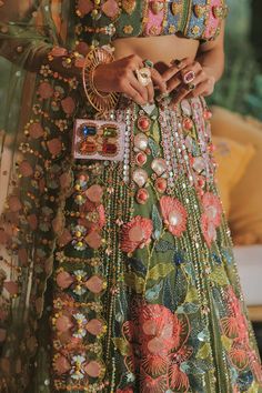 Moss green embroidered lehenga set Tulle Lehenga, New Lehenga, Latest Bridal Lehenga, Evil Eye Beads, Embroidered Lehenga, Custom Shades, Vogue India, Embroidered Dupatta, Groom Wear