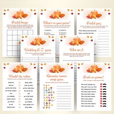 wedding game cards with autumn leaves