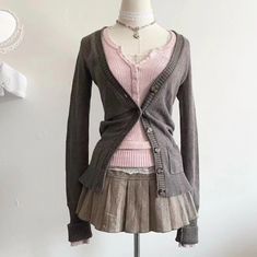 Himekaji Outfits, Cardigan Y2k, Cool Brown, 일본 패션, Digital Closet, Long Knit Cardigan, Brown Outfit, Dream Style, Cardigan Outfits