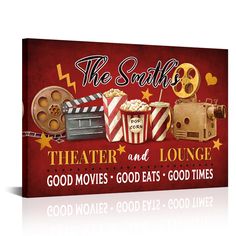 an advertisement for the salt theater and lounge featuring popcorn, movies, good eats & good times