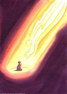 an illustration of a person sitting on the ground in front of a light that is shining