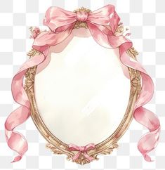 an oval frame with pink ribbon and bows on it, transparent background png clipart