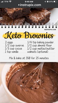 the recipe for keto brownies is shown here