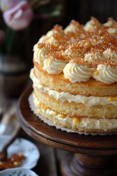 #american #sweet-savory #unique - Sweet corn layers with honey butter cream