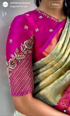 Magenta Saree, Saree Combination, Blouse Designs High Neck, Latest Bridal Blouse Designs, New Saree Blouse Designs, Latest Model Blouse Designs, Fashionable Saree Blouse Designs, Cutwork Blouse Designs, Ladies Blouse Designs