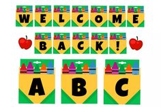 an image of back to school printables with apples and crayons on them