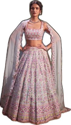 Blue Organza, Embroidered Lehenga, Blue Mirror, Luxury Sale, Mirror Work, Bridal Lehenga, Embroidered Blouse, Set For Women, Festival Wear