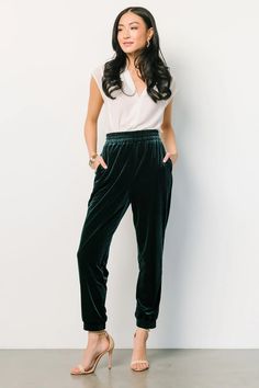 Look good on the go in our Archie Velvet Jogger Pants in Black! These cute joggers are both fashionable and functional! Your new favorite pants are here! Fall Staple Pieces, Green Velvet Pants, Cute Joggers, Velvet Joggers, Green Joggers, Baltic Born, Holiday Wear, Velvet Blazer, Velvet Pants