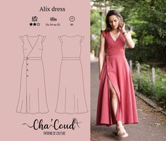 Sewing pattern: Alix dress by Cha' Coud - PDF sewing pattern - sizes 34 to 52 Elegant Dress Sewing Patterns, Women’s Sewing Patterns, Button Down Dress Pattern, Long Skirt Sewing Pattern, Aline Dress Pattern, Sewing Patterns Dress, A Line Dress Pattern, Long Dress Sewing Patterns, Measuring Chart