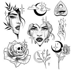 tattoos with different faces and flowers on the side of their bodies, including one woman's face