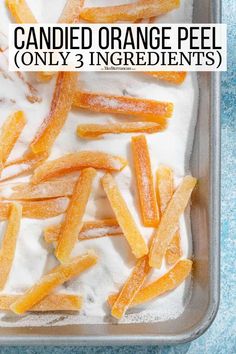 candied orange peels in a baking dish with yogurt and sugar on top