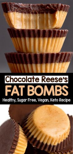 These healthy chocolate peanut butter fat bombs are an easy keto snack recipe that taste like biting into a Reeses peanut butter cup! #keto #recipe #ketosnack #healthysnack #fatbombs #chocolate #ketorecipe #healthy #peanutbutter #sugarfree #vegan Sugar Free Snacks, Keto Snack, Chocolate Peanut Butter Cups, Fat Bomb Recipe, Diet Breakfast Recipes, Keto Fat, Low Carb Chocolate, Peanut Butter Cup, Easy Peanut Butter