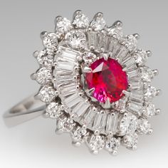 No Heat Orangey Red Ruby & Diamond Ballerina Cocktail Ring Platinum Ruby Cocktail, Bijoux Art Deco, Ruby Engagement Ring, Diamond Cocktail Rings, Ruby Jewelry, Wedding Wishes, Ruby Diamond, Red Ruby, Gorgeous Jewelry