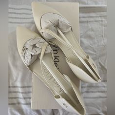 Brand New, Never Used Calvin Klein Sannie Ballet Flat Sandals. Perfect For Bridal Event Or Everyday Use! Synthetic Closed Toe Wedding Shoes For Spring, Spring Wedding Shoes, Closed Toe, Synthetic Material, Spring Wedding Shoes With Closed Toe In Synthetic Material, Spring Wedding Shoes With Pointed Toe In Synthetic, Spring Wedding Shoes, Synthetic Closed Toe, Chic Flat Wedding Shoes, Cream Closed Toe Synthetic Flats, Chic Cream Synthetic Flats, Cream Flats For Spring Wedding