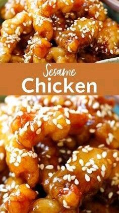 sesame chicken with sesame seeds on top