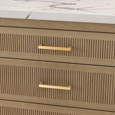 a close up of a wooden dresser with two drawers and one drawer on the side