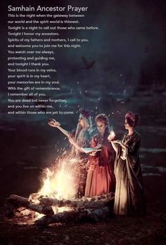 two women standing around a campfire with the caption samhann ancestor prayer