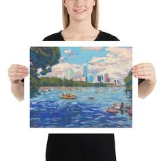 Lady Bird Lake Austin Print - El Baker Art Creek Swimming, Texas Painting, Texas Canvas, Swimming Posters, Texas Poster, Zilker Park, Lady Bird Lake, Austin Art