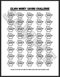 the $ 500 money saving challenge worksheet is shown in black and white, with numbers