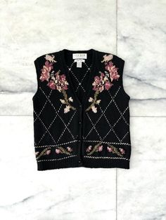 Vintage Michelle Stuart Crochet Hand Knit Vest Gilet Black Floral Cottage Small Cotton ramie blend knit Good vintage condition  See all photos for measurements Vintage Crochet Sweater, Crochet Cottage, Floral Cottage, Hand Knit Sweater, Knit Sweater Vest, Vest Outfits, Vintage Crochet, Knit Vest, Crochet Sweater