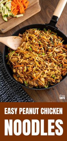 easy peanut chicken noodle stir fry in a skillet