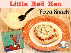 the little red hen pizza snack is ready to be eaten and served with rice, chicken broth, and grated parmesan cheese