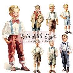 an image of a little boy in different styles of clothes and ties with the caption retro little boy transparent png files