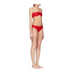 Technical jersey bikini in red. Bandeau top featuring self-tie halter straps. Text embroidered in black at back. Bikini-style bottoms. Fully lined. Tonal stitching. Colour: redMade in Italy Red Bandeau Top, St Helena, North Korean, Bandeau Top, Brunei, Birmingham, Saint Laurent, Fendi, Dior