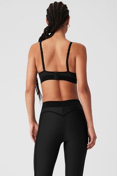 Our ultralight Airlift fabric, in an essential silhouette. The Airlift Line Up Bra sets it up to knock ‘em down during a super-sweaty hot yoga sesh or on the street. Flocking details, removable cups, and skinny adjustable straps give a clean, finished look. Pair with the matching Airlift 7/8 High-Waist Line Up legging for all-day wicking and breathing. Alo Yoga Activewear With Built-in Bra For Yoga, Alo Yoga Compressive Seamless Activewear, Compressive Bra-friendly Alo Yoga Activewear, Black Activewear With Built-in Bra For Pilates, Alo Yoga Black Activewear With Built-in Bra, Compressive Light Support Alo Yoga Activewear, Alo Yoga Sports Bra With Light Support And Stretch, Push-up Athleisure Activewear For Gym, Alo Yoga Compressive Seamless Sports Bra