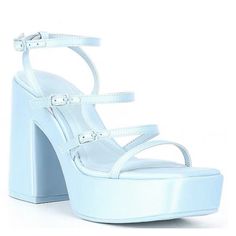 Gb Gianni Bini Drama Queen Y2k Satin Strappy Platform Dress Sandals Size: 6.5 Designer's Color: Light Blue Condition: New Without Box / Never Worn From Gb, The Drama Queen Satin Strappy Platform Dress Sandals Feature: Satin Fabric Upper Square Toe Construction Ankle Strap With Buckle Closure Synthetic Lining Rubber Outsole Approx. 1.5" Platform Height Approx. 4.5" Heel Height Tags: Cute Comfortable Comfort Comfy Fairycore Pastel Goth Soft Girl Aesthetic Butterfly Dopamine Dressing Fairy Dollette Light Blue Platform Heels With Block Heel, Spring Light Blue Platform Heels, Light Blue 4-inch Heels, Blue Platform Heels With Ankle Strap, Light Blue Synthetic Platform Heels, Pastel Heels, Grey High Heels, Blue Y2k, Aesthetic Butterfly