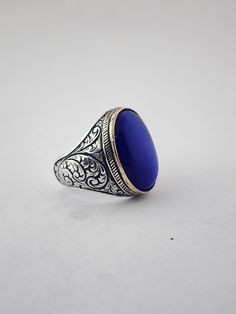 🌟 Blue Tiger Eye Men's Ring, Handmade Men's Ring, Turkish Handmade Silver Ring, Ottoman Ring, Men's Jewelry, Gift for Him, 925 Sterling Silver Ring  🌟 12 gram 925k sterling silver weighted for 10 us size Blue Engraved Ring With Polished Finish As Gift, Blue Engraved Ring With Polished Finish, Classic Handmade Blue Ring, Handmade Blue Classic Signet Ring, Classic Handmade Blue Rings, Handmade Classic Blue Signet Ring, Handmade Blue Sterling Silver Signet Ring, Blue Sterling Silver Engraved Signet Ring, Blue Vintage Sterling Silver Signet Ring