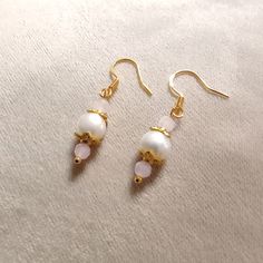 Authentic Pearls Light Pink Beads Gold Tone Setting Gold Tone Hooks Hooks Are Silver Marked (925) Come W/ Earring Backs New With Tag Elegant Gemstone Beads Earrings For Gift, Elegant Adjustable Beaded Earrings With Gemstone Beads, Elegant Gemstone Beaded Earrings For Gift, Elegant Gemstone Beads Drop Earrings, Elegant Earrings With Gemstone Beads, Elegant Pink Beaded Earrings For Gift, Feminine Pearl Drop Round Bead Jewelry, Elegant Rose Quartz For Jewelry Making, Elegant Wedding Earrings With Gemstone Beads