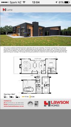 the floor plan for this modern house is shown in black and white, with an image of