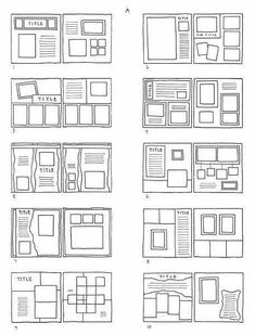 the different layouts and shapes of a webpage, with each page being drawn by hand