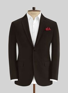 You can demand a little more for your style with our Italian Dark Brown Cotton Stretch Suit that will be a handsome addition to your smart casual and formal wardrobe. Crafted from cotton lycra blend, the tailored suit with a dark brown hue is suitable for weddings, sports events, and for other formal occasions that will let you enter the new world of modern style.  Look Includes   Italian Dark Brown Cotton Stretch Fabric  Two Button Jacket Style  Notch Lapel  Horn Brown Buttons  Single Vent  Thr Formal Brown Suit With Single Button, Elegant Brown Single Button Suit, Formal Brown Suit With Button Closure, Formal Brown Single Button Suit, Luxury Brown Single-breasted Suit, Master Tailor, Tailored Jacket, Wool Suit, Italian Fabric