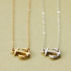 "The perfect anchor necklace for every day. A cute little anchor is strung on a quallity sterling silver chain. Perfect for layering! Necklace measures 16\" or 18\" from clasp to clasp. Shown on me in 16\". Anchor measures approx .75 inch long. Also available in gold. Simply select from drop down menu. ► All NINA KUNA jewels come in a complimentary jewelry bag. ► We love to layer our necklaces! Add a removable extender to get the perfect fit for your new or existing necklace: https://www.etsy.co Everyday Silver Jewelry With Anchor Shape, Everyday Silver Anchor Jewelry, Anchor Shaped Jewelry With Adjustable Chain For Gift, Adjustable Anchor-shaped Necklace For Gifts, Diamond Circle Pendant, Anchor Earrings, Jewelry Brands, Anchor Necklace, Nautical Jewelry