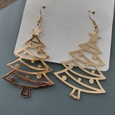 Brand New For Periced Ears Gold Jewelry For Winter Party, Gold Earrings For Holiday Season, Gold Earrings For New Year Holiday, Gold Earrings For Winter Holiday, Gold Earrings For Holiday And New Year, Planet Jewelry, Christmas Tree Earrings, Earring Tree, Christmas Tree