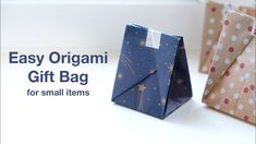 an origami gift bag for small items is shown with the title easy origami gift bag