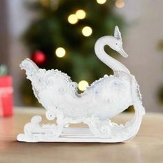 Katherines_collection_Dazzling_Swan_Sleigh_28-428310-right-side-view Sleigh Christmas Decor, Small Tiara, Lake Christmas, Sleigh Christmas, Work Wreath Forms, Katherine's Collection, Deco Mesh Ribbon, Patriotic Christmas, Lantern Candle Decor