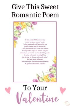 This pin is of a Valentines Day poem written by Becky from Khaim Designs. It is a digital download printable file and you can give it as wall art or a Valentines card. It has 2 pretty watercolour floral bouquets with purple and yellow tulips on two opposite corners of the print.