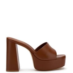 Dolly Mule In Caramel Leather Platform Mules, Jennifer Fisher, Wooden Heel, Platform High Heels, Shoe Show, Elevate Your Look, Leather Mules, Comfortable Sandals, Shoe Store