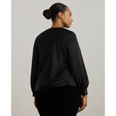 Contemporary elegance defines this blouse which features voluminous blouson sleeves an asymmetrical neckline and a cutout at the shoulder. Detailed with “LRL”-engraved buttons at the cuffs this style is realized in smooth satin charmeuse for a glossy sheen and fluid drape. Asymmetrical Neckline, Shirt Blouses, Ralph Lauren, Satin, Clothes For Women, Clothes