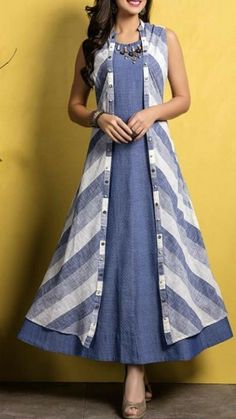 Vestiti In Jeans, Kurti With Jacket, New Kurti, Long Kurti Designs, Stil Boho, Salwar Kamiz, Cotton Kurti Designs, Indian Gowns Dresses, Kurti Designs Party Wear