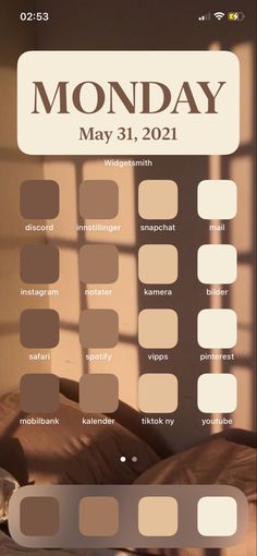 the color scheme for monday is shown in shades of brown, beige and light tan