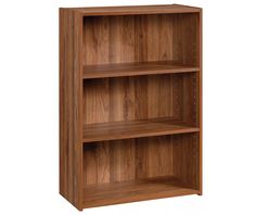 a wooden bookcase with three shelves