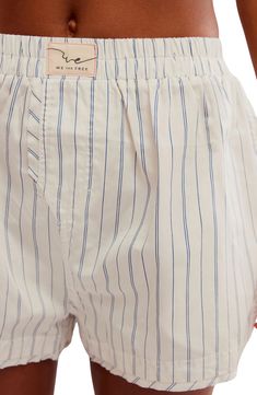 Raw edges play up the off-hours look of relaxed cotton-and-lyocell boxer shorts elevated with classic pinstripes. Elastic waist Faux fly 65% cotton, 35% lyocell Machine wash, dry flat Imported Cotton Bottoms With Pockets For Daywear, White Cotton Shorts For Loungewear, Relaxed White Cotton Bottoms, Cotton Pajama Shorts With Elastic Waistband For Daywear, White Cotton Shorts With Comfort Waistband, Cotton Bottoms With Elastic Waistband For Daywear, Everyday White Cotton Bottoms, Cotton Pajama Shorts For Daywear, Cotton Pajama Shorts With Short Inseam For Loungewear