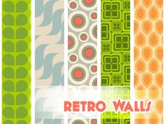 a set of retro wallpapers in different colors and patterns with the words retro walls printed on them