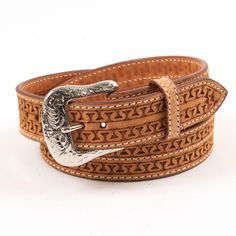 Beddo Mountain Leather Works has crafted this hand tooled leather belt with a Running W - "Serpentine" pattern on roughout leather named for Red Lodge, Montana. Nestled in the Beartooth's, Montana's highest mountain peaks. It is a simple, classic design in a chestnut finish and part of our Montana Collection. BU1006 1 1/2" Width Hand Tooled Hand Sewn Roughout Chestnut Finish Buckle Included Stainless Chicago Screws Imported Red Lodge Montana, Tooled Leather Belts, Chicago Screws, Hand Tooled Leather, Western Belts, Leather Work, Tooled Leather, Leather Belts, Leather Tooling